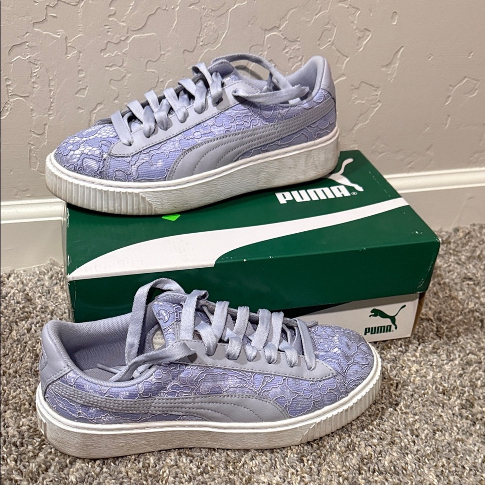Puma Lavender Lace basket platform Sneakers size 9